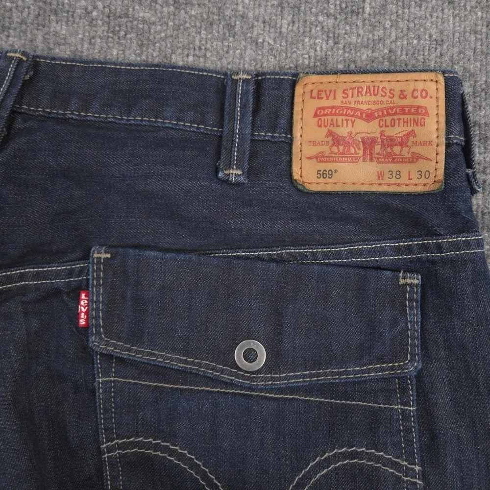 Levis 569 Jeans Mens 38X27* Blue Loose Straight Flap Pockets Dark Wash‎ Denim